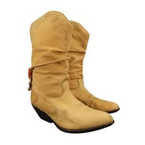 Zodiac Shoes Womens 6.5 Boots Western Leather Bolo Z Line Vintage Fashion Yellow
